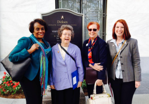 L to R: Corrinne Anderson (AAUW MS president), Bets Brown (AAUW ME public policy chair), McGuire, Christine Siebeneck (AAUW Ohio president)