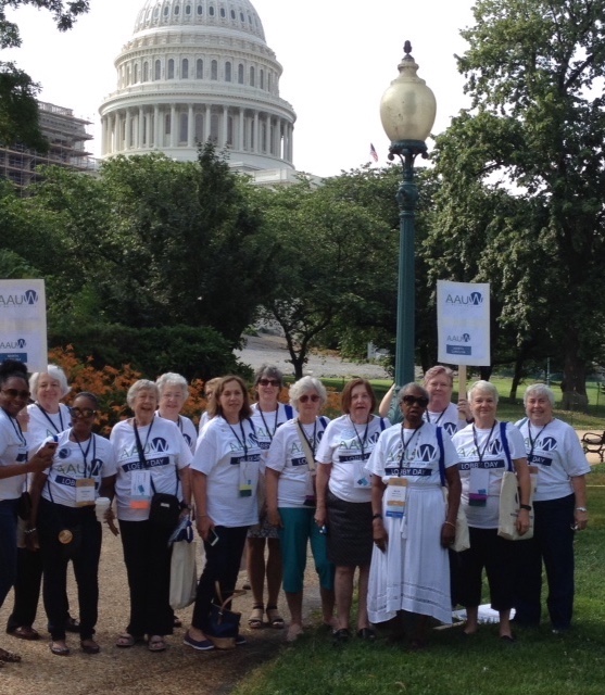 AAUW members in Lobby Day T-shirts in front of the Capitol
